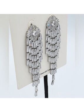 Silver Crystal Waterfall Earrings NWT #2383-4